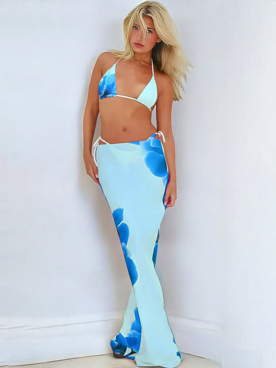 Damen Bikini-Set mit elegantem Wickelrock und floralem Design R&B