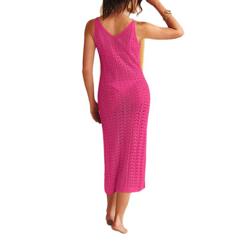 Damen Häkel-Midikleid mit raffiniertem Muster und elegantem Ausschnitt R&B
