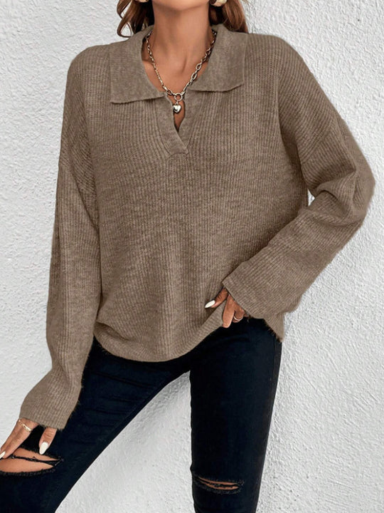Damen Pullover mit Magnetverschluss und modischem Rippenstrick R&B