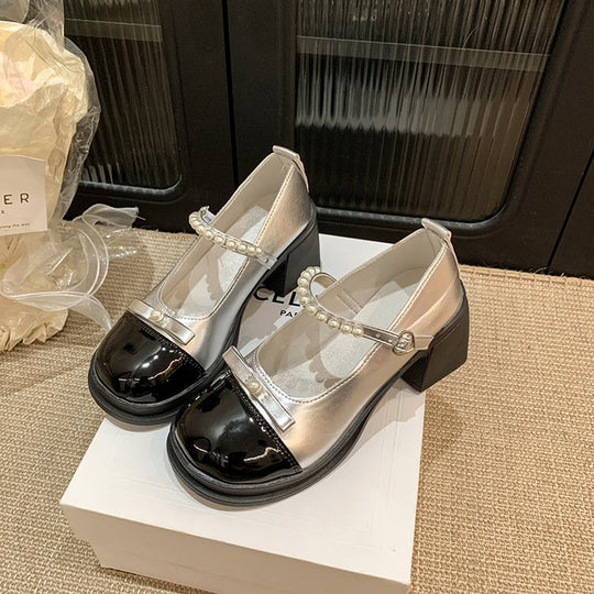 Damen elegante Mary Jane Pumps mit Perlenschmuck R&B