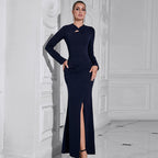 Damen Maxikleid mit detailverliR&Bt gestaltetem Long-Sleeve und eleganter Schlitz-Applikation R&B