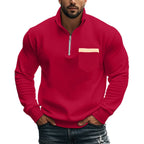 Herren Sportlicher Pullover mit halbem Reißverschluss und Kontrastbrusttasche R&B