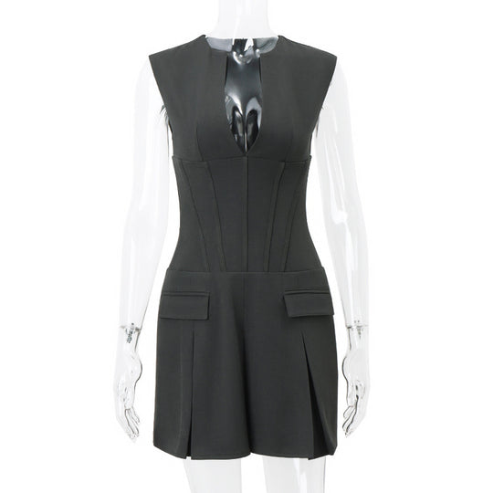 Damen Figurbetontes Minikleid mit tiefem V-Ausschnitt und schwingendem Rock R&B