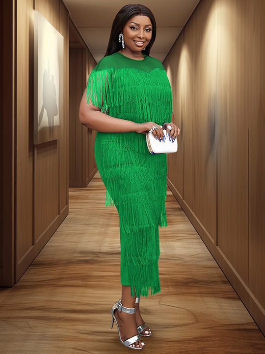 Damen Wickelkleid mit fransierendem Design und seitlichem Schlitz R&B
