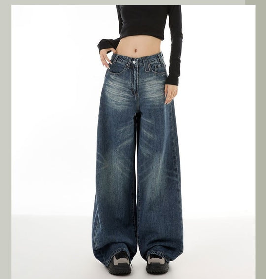 Damen Weite Denim-Hose mit lässigem Schnitt und einzigartigen Waschungen R&B