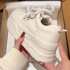 Damen Modische Sneaker mit dicker Profilsohle und elastischen Schnürsenkeln R&B