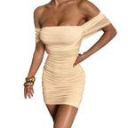 Damen figurbetontes Wickelkleid mit schulterfreiem Design R&B
