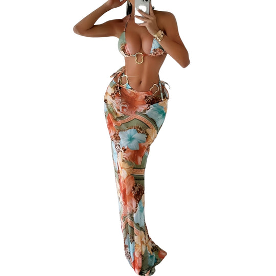 Damen Maxi-Badeanzug mit floralem Design und modischem Cut-Out R&B
