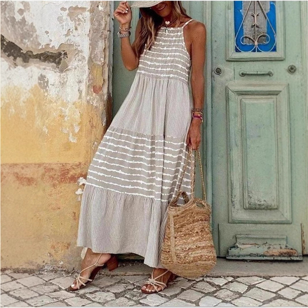 Damen Sommerliches Maxikleid mit gestreiftem Design und komfortablem Rückenausschnitt R&B