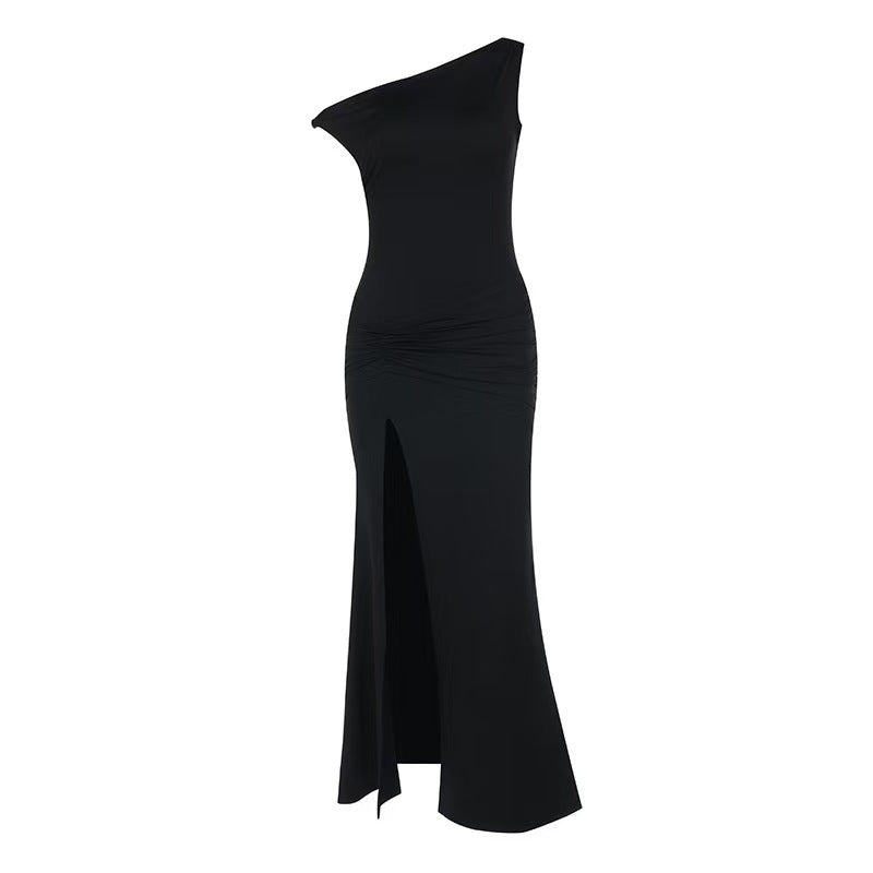 Damen Off-Shoulder Maxikleid mit elegantem Rüschendetail und seitlichem Schlitz R&B