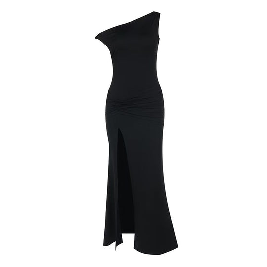Damen Off-Shoulder Maxikleid mit elegantem Rüschendetail und seitlichem Schlitz R&B