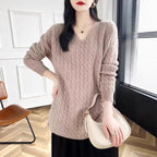 Damen Grobstrickpullover mit V-Ausschnitt und lässigem Schnitt R&B