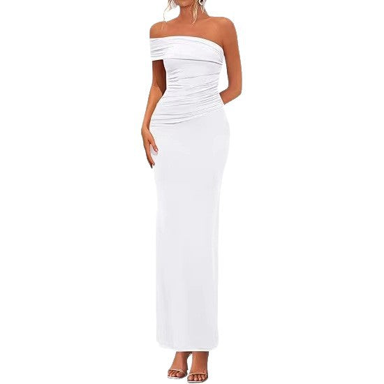 Damen Elegantes Maxi-Kleid mit schulterfreiem Design und raffinierten Drapierungen R&B