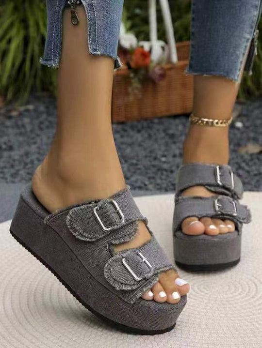 Damen Plattform Sandalen mit schicken doppelt Schnallen R&B