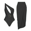 Damen Einteiliger Badeanzug mit asymmetrischem Schnitt und Wickelrock R&B
