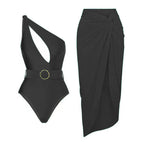 Damen Einteiliger Badeanzug mit asymmetrischem Schnitt und Wickelrock R&B
