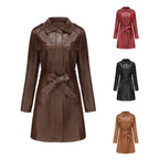 Damen nan langer Kunstleder-Trenchcoat mit Taillengürtel und Schulterriegeln R&B