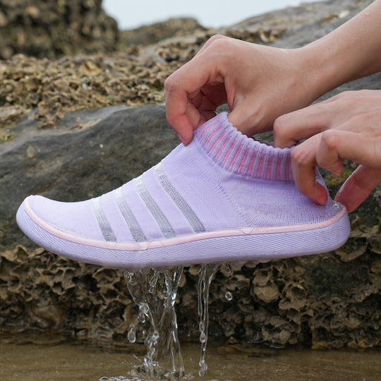 Damen Strick-Aquaschuhe mit elastischem Kragen und rutschfester Sohle R&B