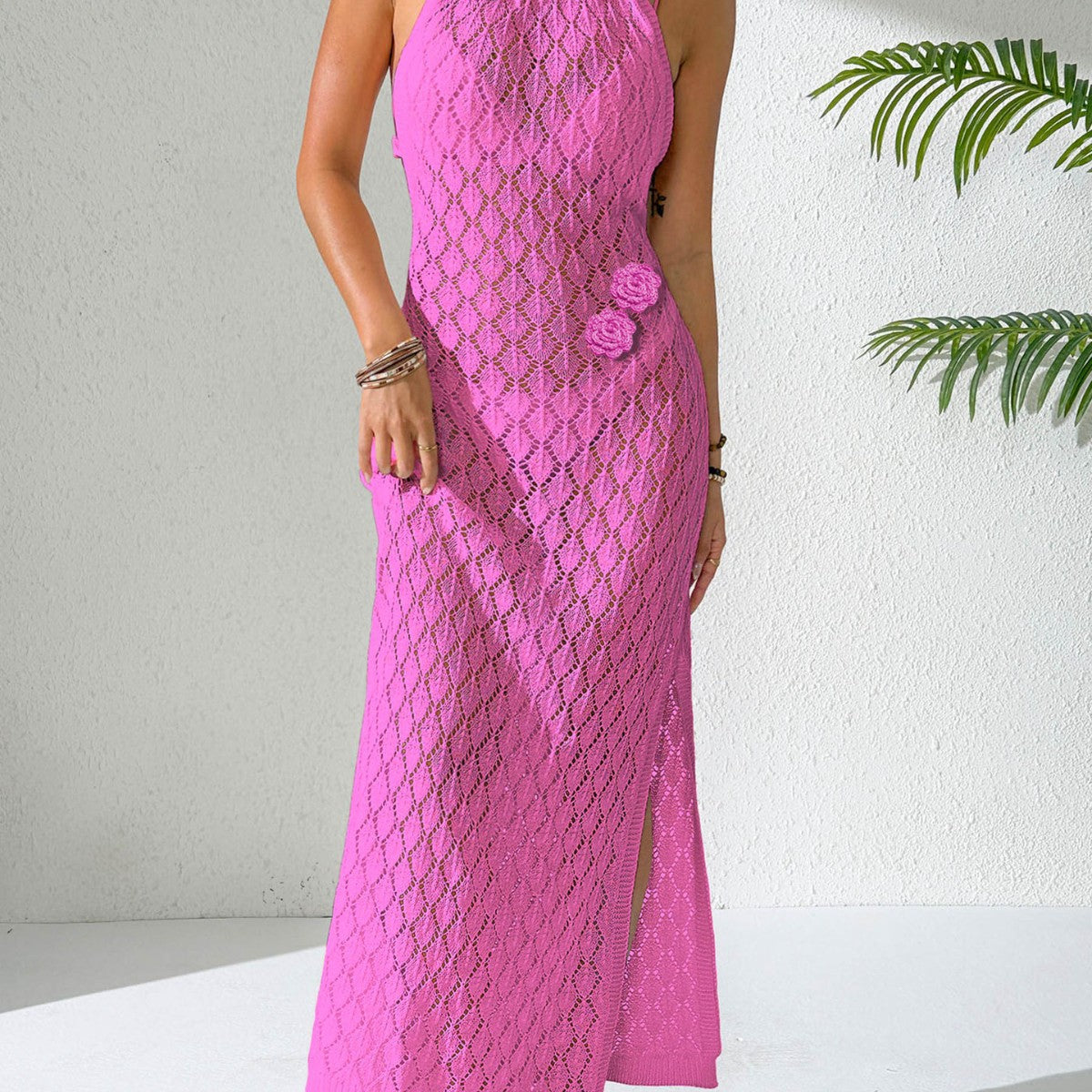 Damen eleganter Häkel-Maxikleid R&B