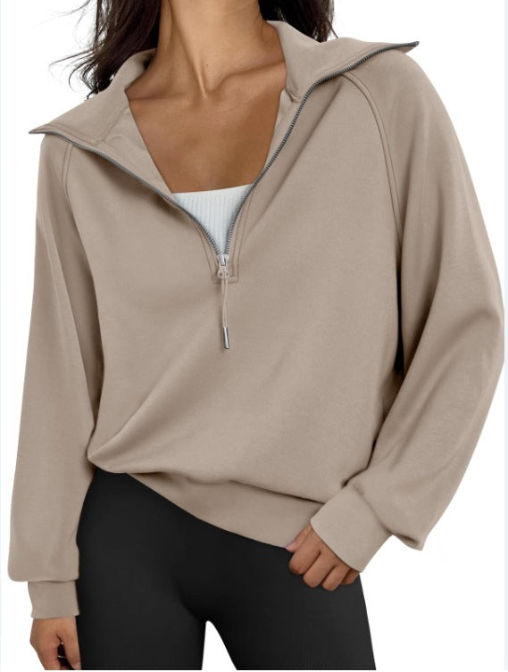 Damen lässiger Sweatpullover mit hohem Kragen und Reißverschluss R&B