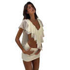 Damen elegante Bluse mit voluminösen Rüschendetails und schickem Rückenausschnitt R&B