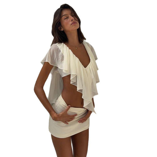 Damen elegante Bluse mit voluminösen Rüschendetails und schickem Rückenausschnitt R&B