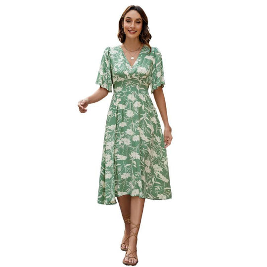 Damen Sommerliches Midikleid mit verspielten Rüschendetails und V-Ausschnitt R&B