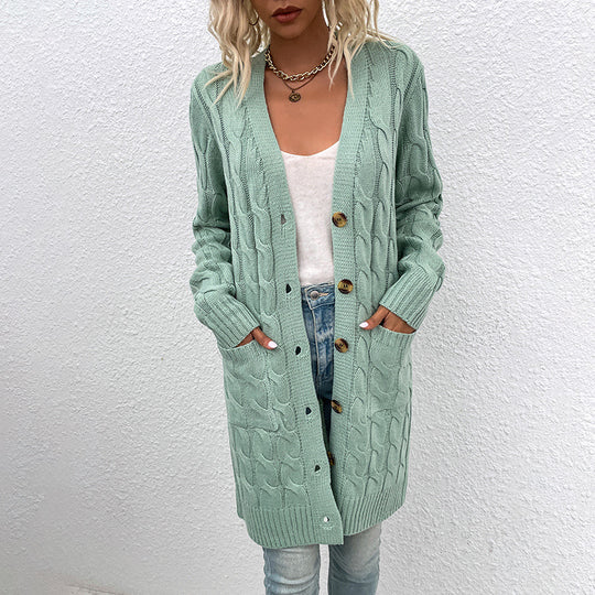 Damen Strickjacke mit tiefem V-Ausschnitt und elegantem Zopfmuster R&B