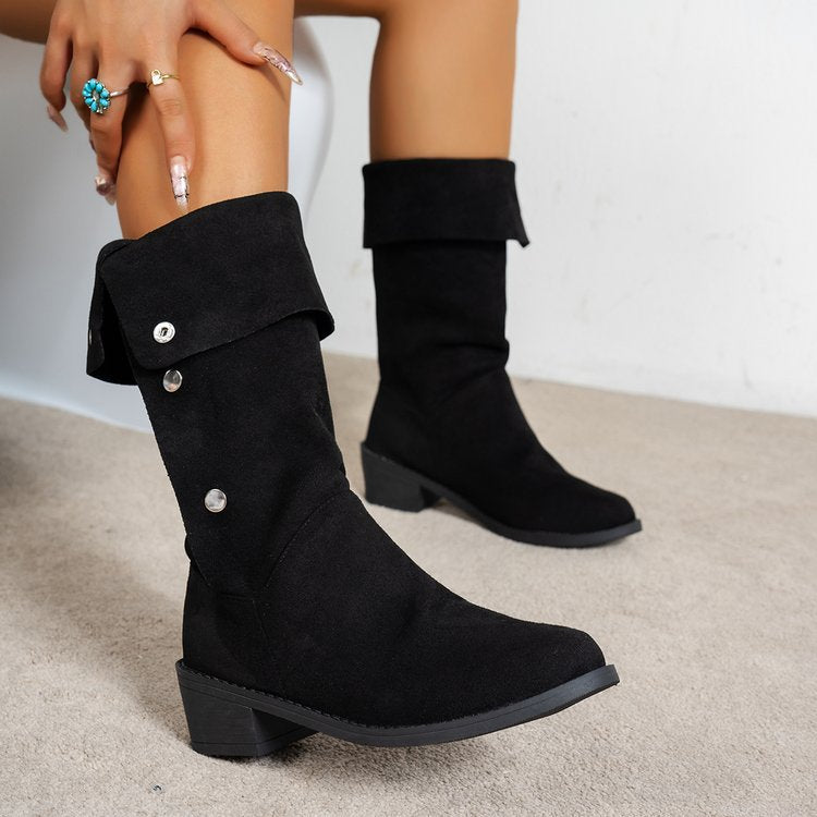Damen Elegante Stiefel aus weichem mit modischen Knopfdetails R&B