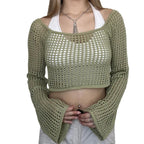 Damen luftiges Crop-Top aus weichem Netzstrick R&B