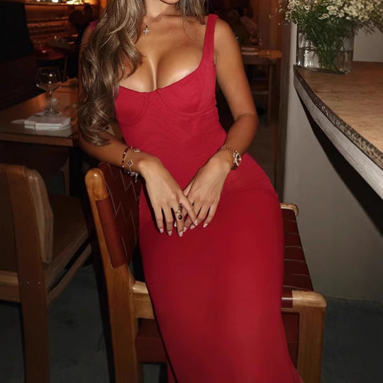 Damen Transparente Maxikleid mit verführerischem Ausschnitt und hohem Schlitz R&B