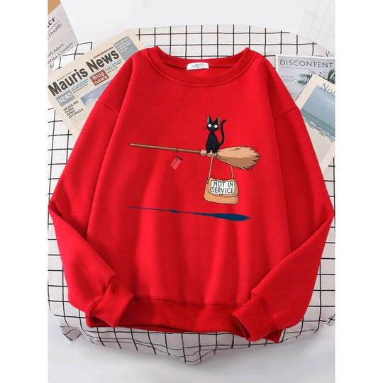 Damen Sweatshirt mit kreativem Katzenmotiv R&B