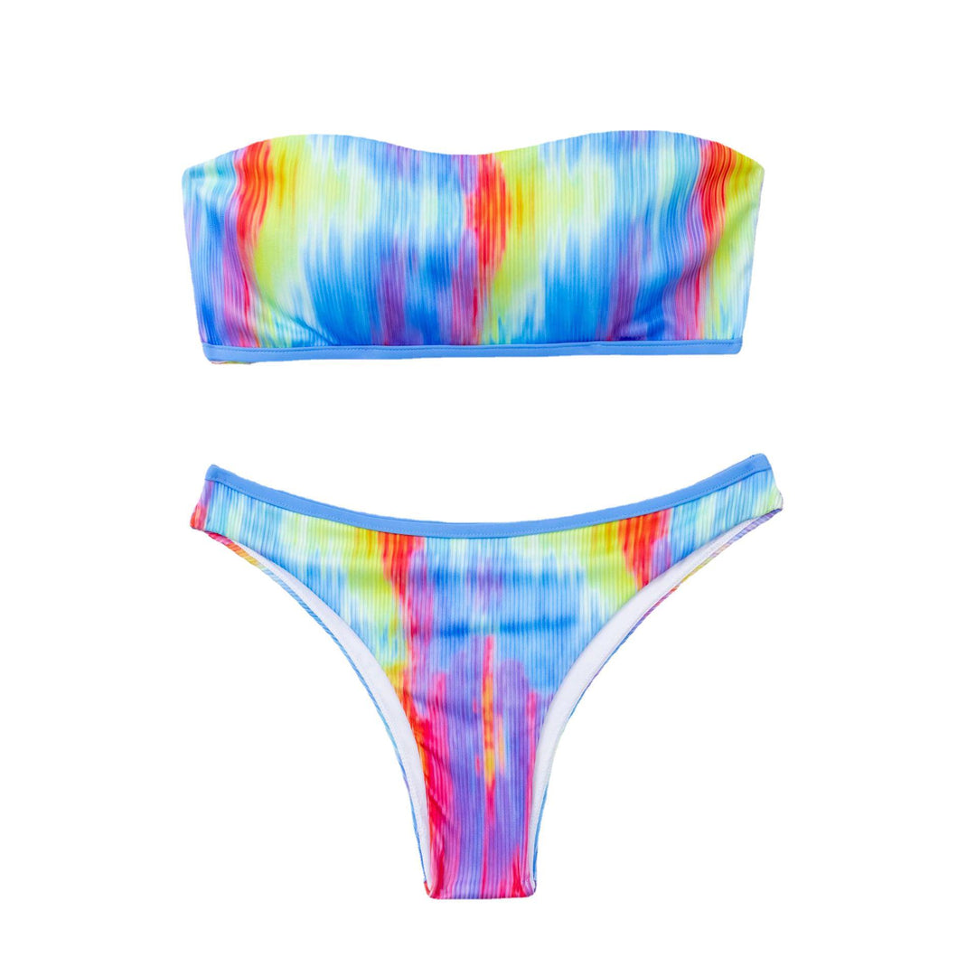 Damen Sportlicher Bikini mit buntem Wellenmuster R&B