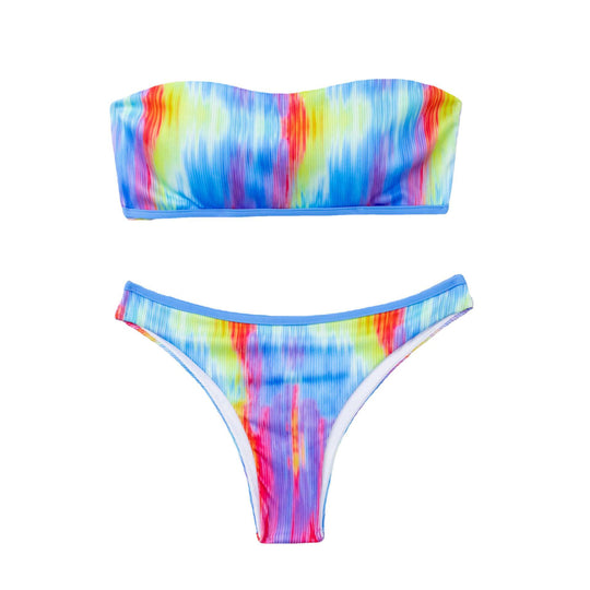 Damen Sportlicher Bikini mit buntem Wellenmuster R&B