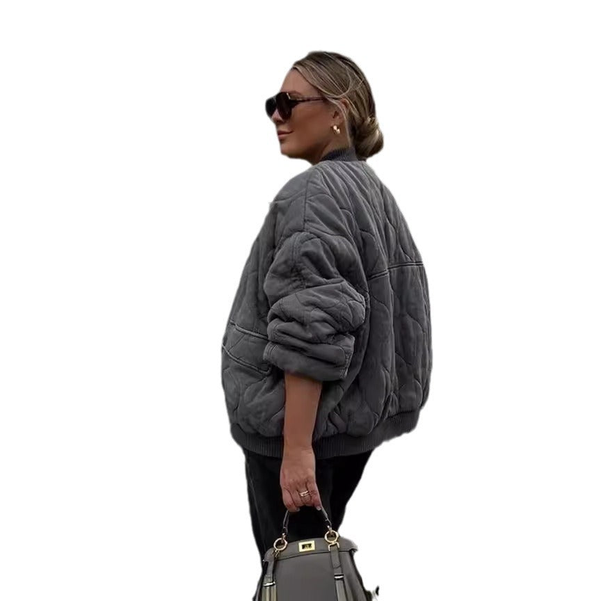 Damen gesteppte Oversized-Bomberjacke mit weichem Futter und luxuriösem Schnitt R&B