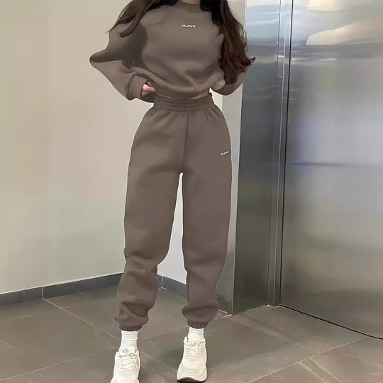 Damen lässiges Fleece-Jogginganzug-Set mit elastischem Bund und lässigem Schnitt R&B