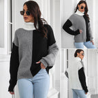 Damen Grobstrickpullover mit hohem Kragen und modernem Farbblock-Design R&B