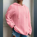Damen Oversized Strickpullover mit kreativem Kabeleffekt und Kapuze R&B