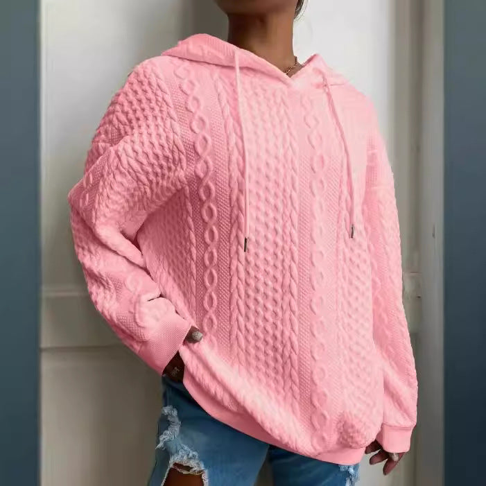 Damen Oversized Strickpullover mit kreativem Kabeleffekt und Kapuze R&B