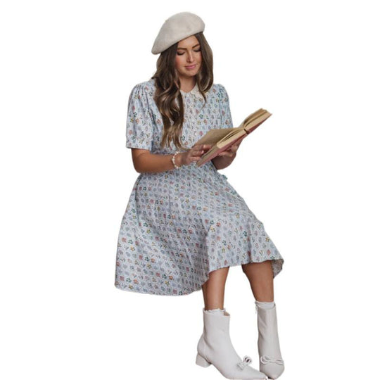Damen Kleid mit geblümtem Design und klassischem Kragen R&B