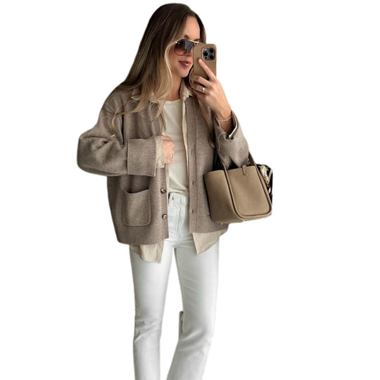 Damen weicher Cardigan mit Taschen und Knopfleiste R&B