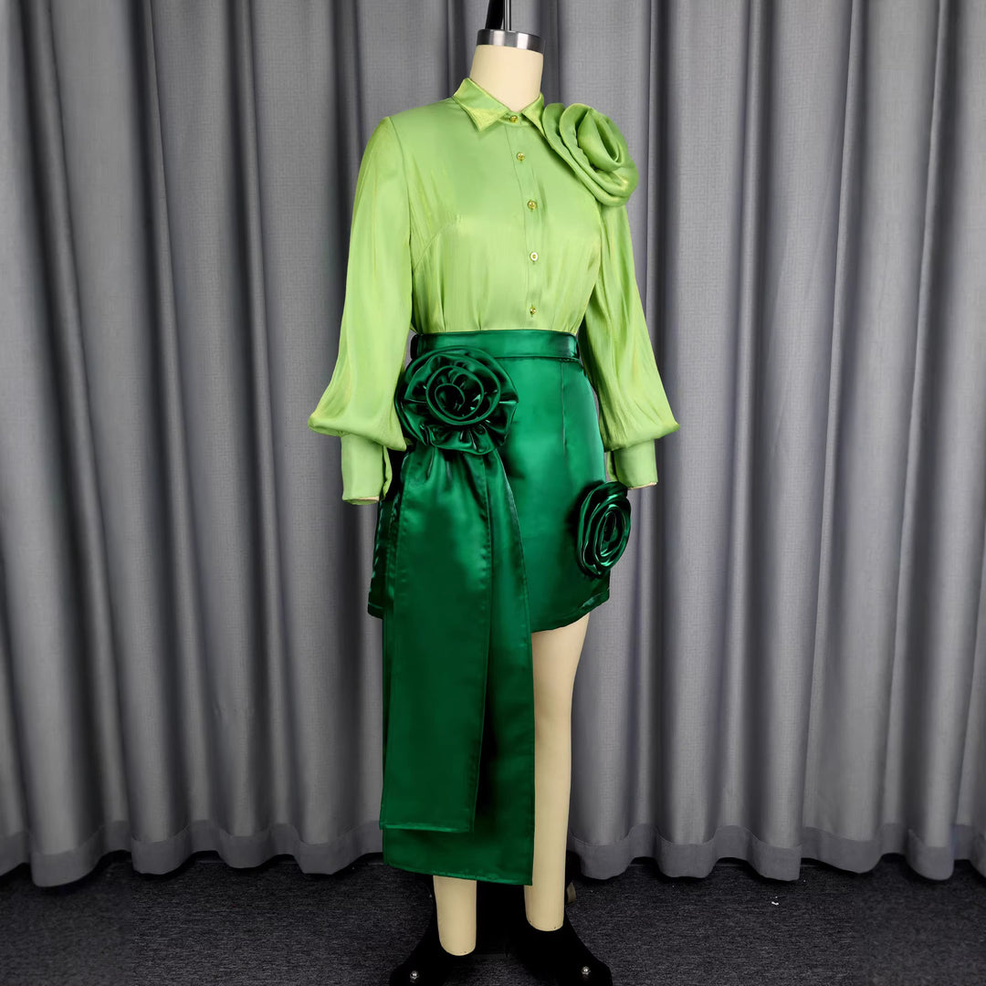 Damen Satinrock mit floralem Rüschen-Design und taillierter Schleife R&B