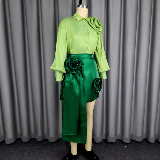 Damen Satinrock mit floralem Rüschen-Design und taillierter Schleife R&B