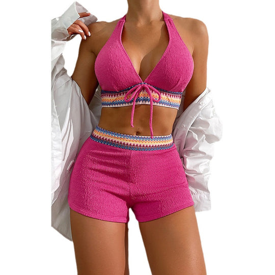 Damen Sportliches Bikini-Set mit Hohem Schnitt und Raffungen R&B