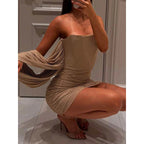 Damen Glamourös drapiertes Cocktailkleid mit asymmetrischem Ausschnitt und funkelnden Details R&B