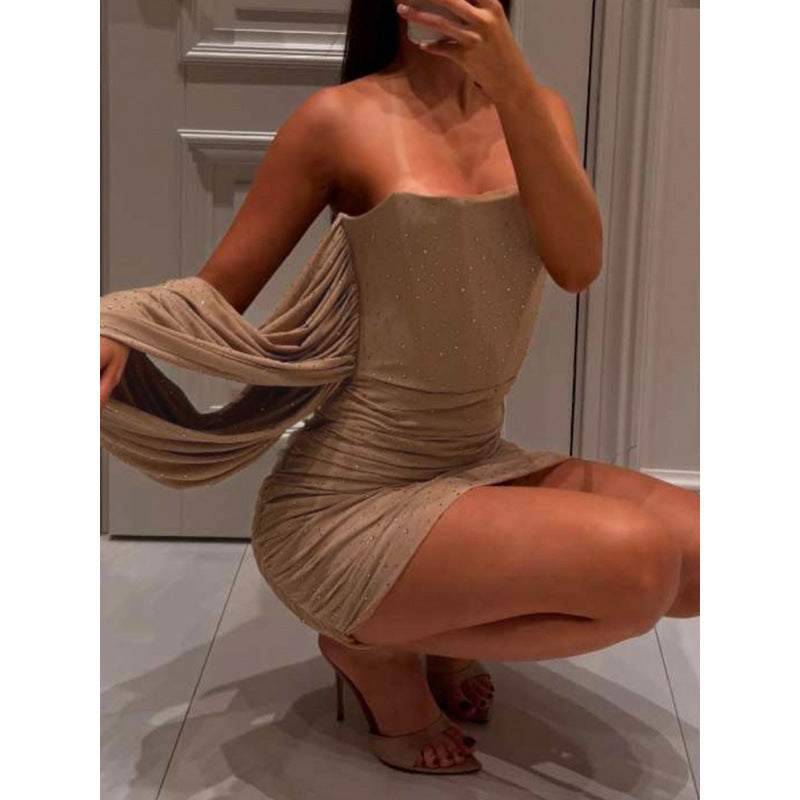 Damen Glamourös drapiertes Cocktailkleid mit asymmetrischem Ausschnitt und funkelnden Details R&B