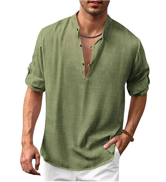 Herren lässiges Leinenhemd mit kurzes Arm und Knopfdetail R&B