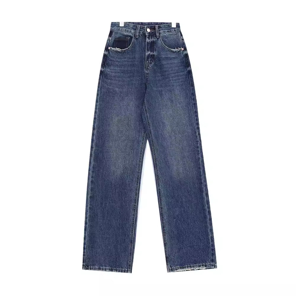 Damen weit geschnittene Denim-Hose mit stilvollen Fransendetails R&B