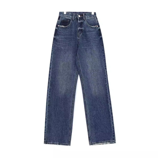 Damen weit geschnittene Denim-Hose mit stilvollen Fransendetails R&B