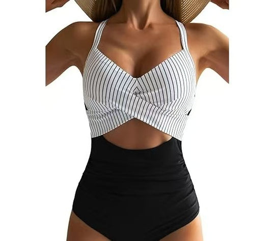 Damen Cut-Out Badeanzug mit Kreuzgurt R&B